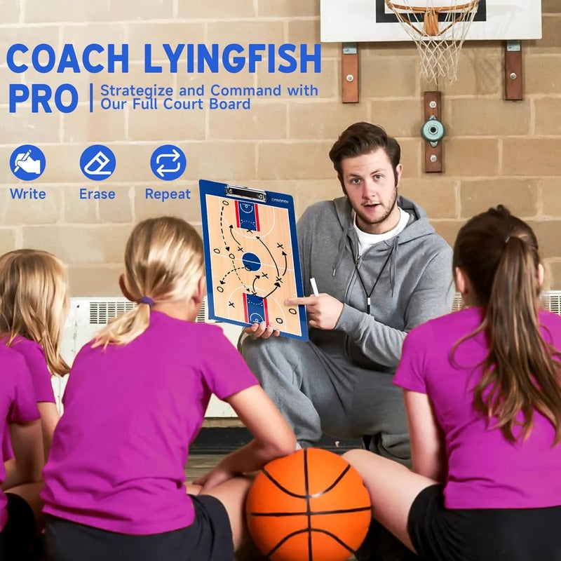 LYINGFISH Basketball Dry Erase Coaches Clipboard，Waterproof Basketball Clipboard for Coaches Double-Sided Basketball White Board for Coaches Writable and Erasable Basketball Dry Erase Board for Coaches （Blue） - Image 2